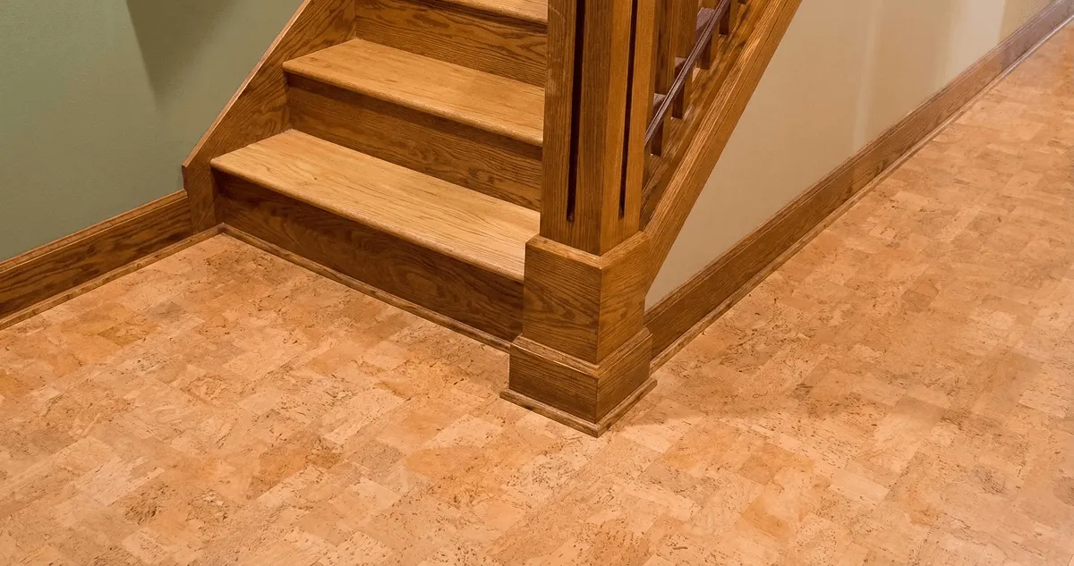 End of a staircase with cork flooring in Memphis, TN